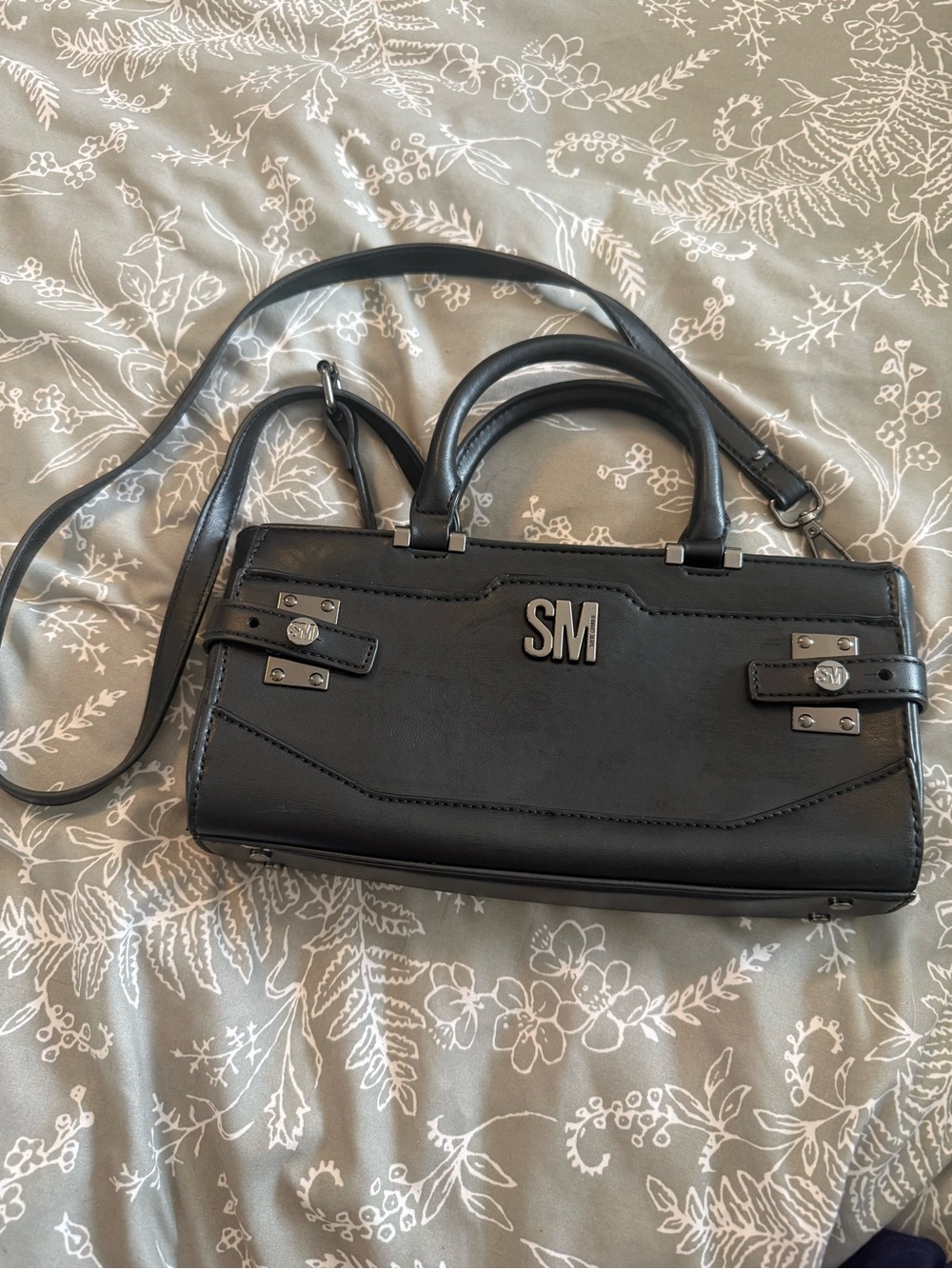 Steve Madden Black Leather Satchel with Silver Hardware